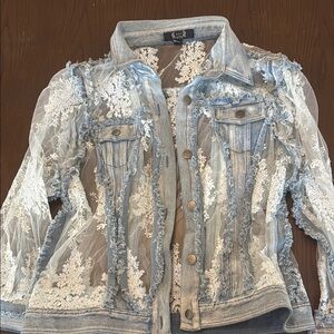 AZI New York Bridal Sheer Lace Denim Jacket